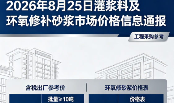新荣2026年8月25日灌浆料及环氧修补砂浆市场价格信息通报